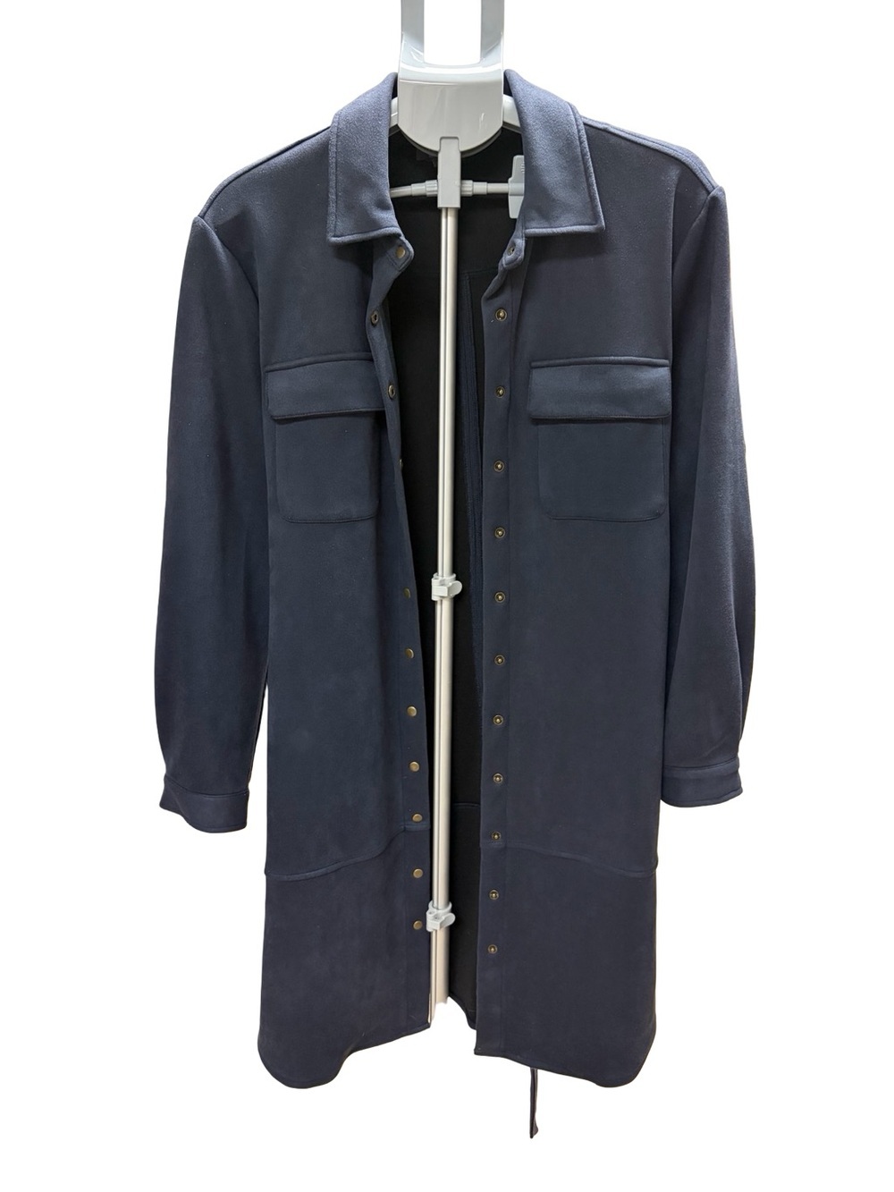 Ninety Navy Snap-Front Long Jacket